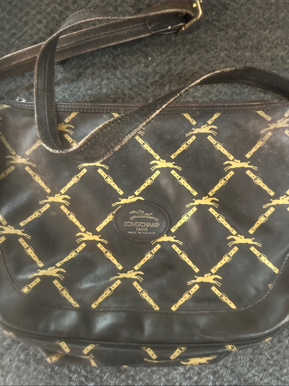 Longchamp Brown Shoulder Bag with Gold Chain-Print